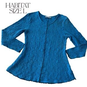 Habitat Crinkle Cotton Blend Long Sleeve Tunic Top Blue Boho Blouse